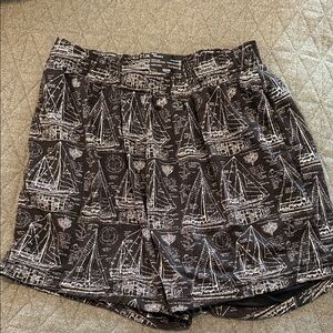 Nice Laundry Black Sailboat Print Men's Swim Trunks - Elastic Waist